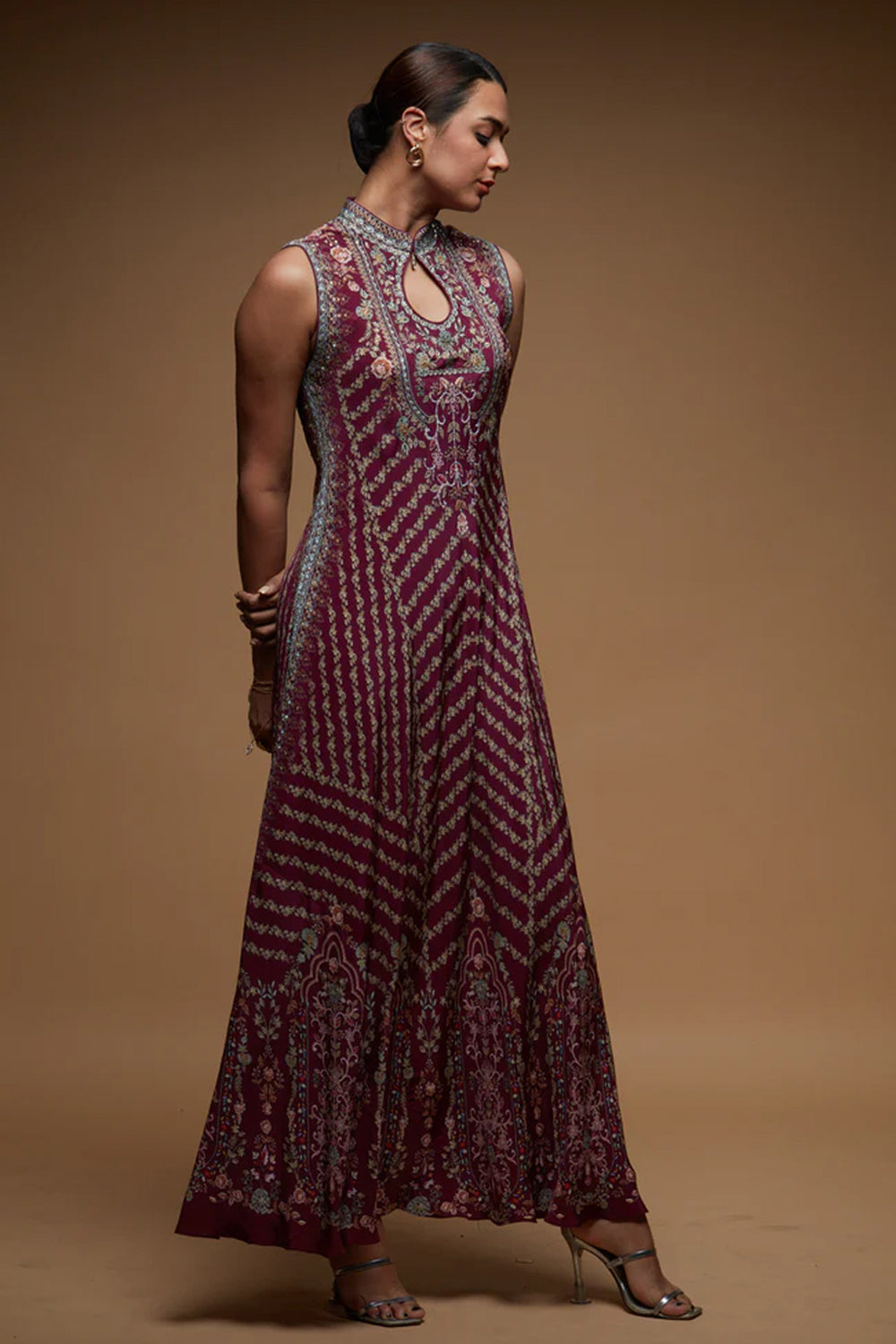 Wine Bejewelled Gown