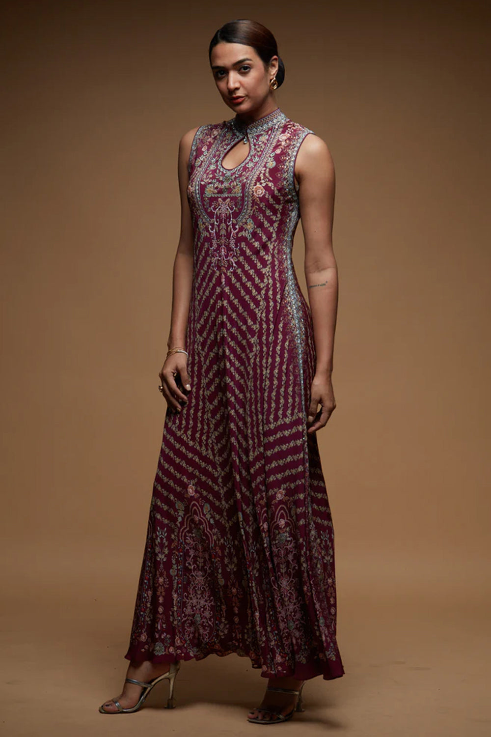 Wine Bejewelled Gown