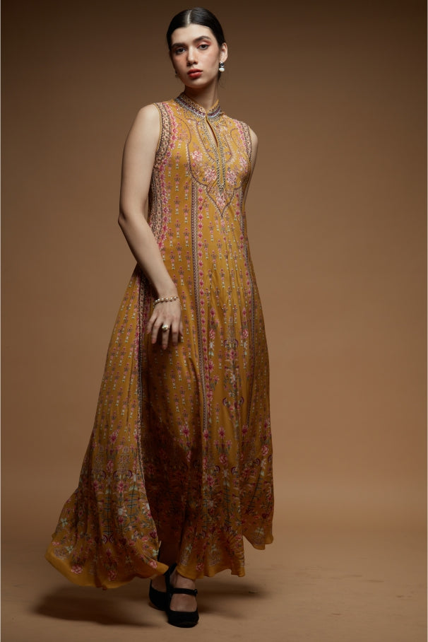 mustard brown color dress The Alabama Modest Tiered Dress