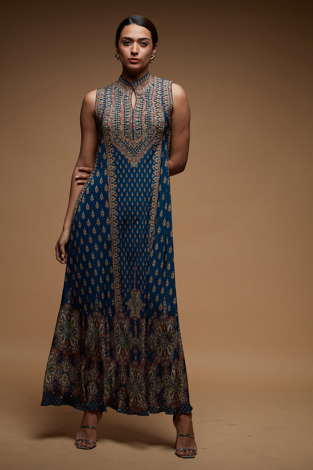 Navy Blue Ditsy Floral Gown