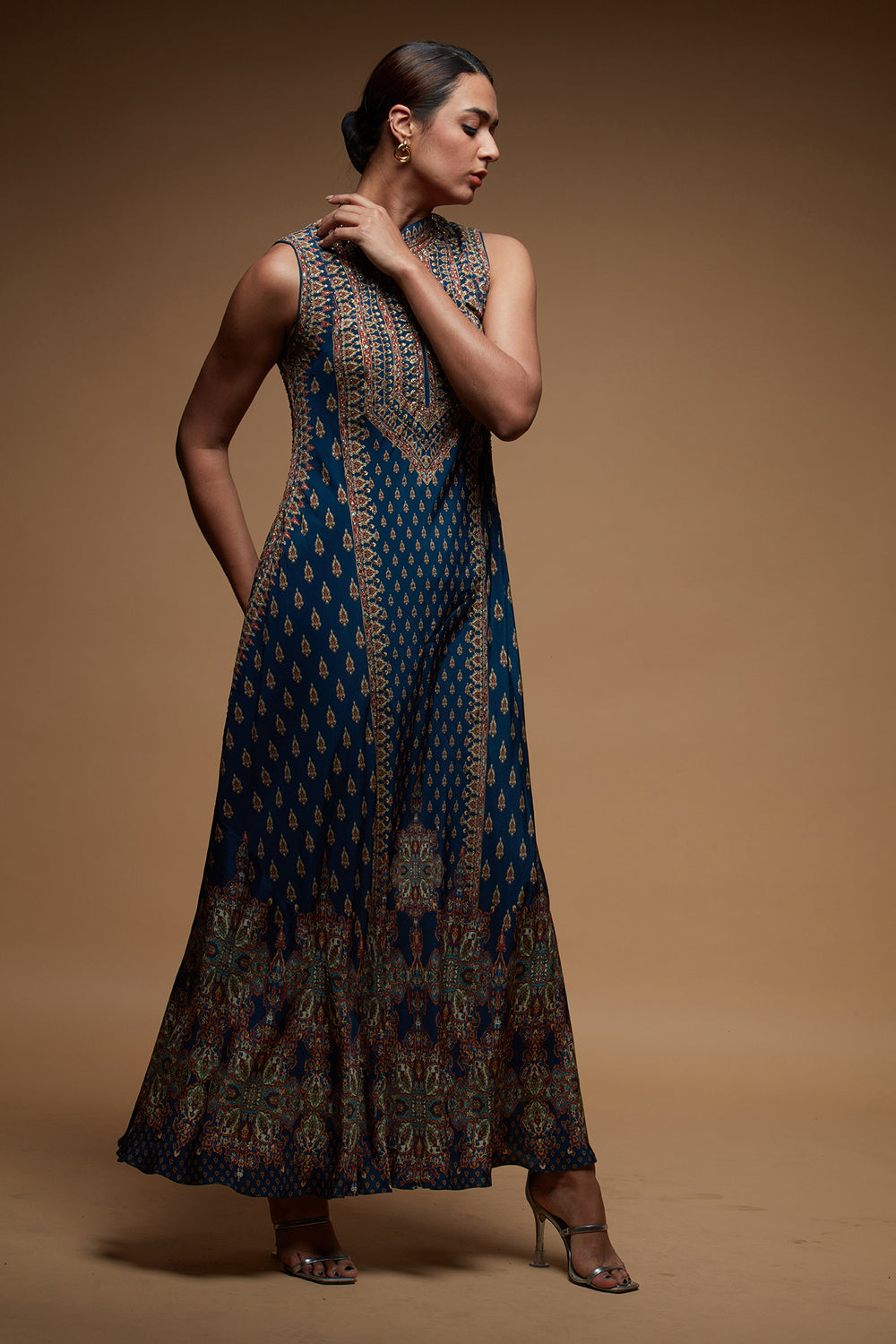 Navy Blue Ditsy Floral Gown