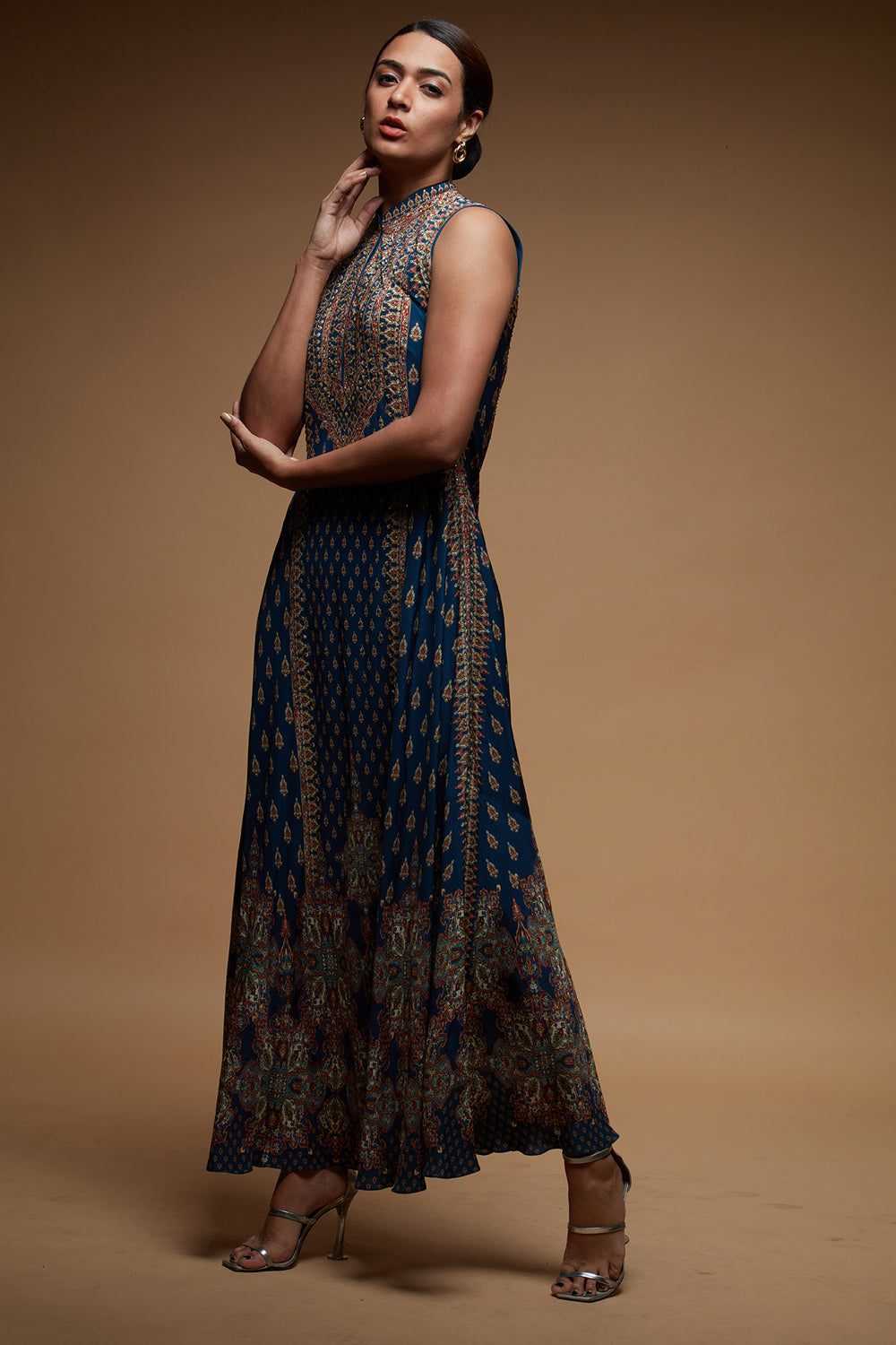 Navy Blue Ditsy Floral Gown