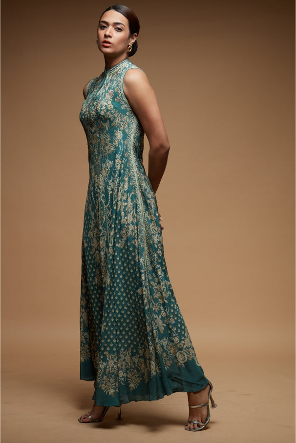 Dark Aqua Color Gown