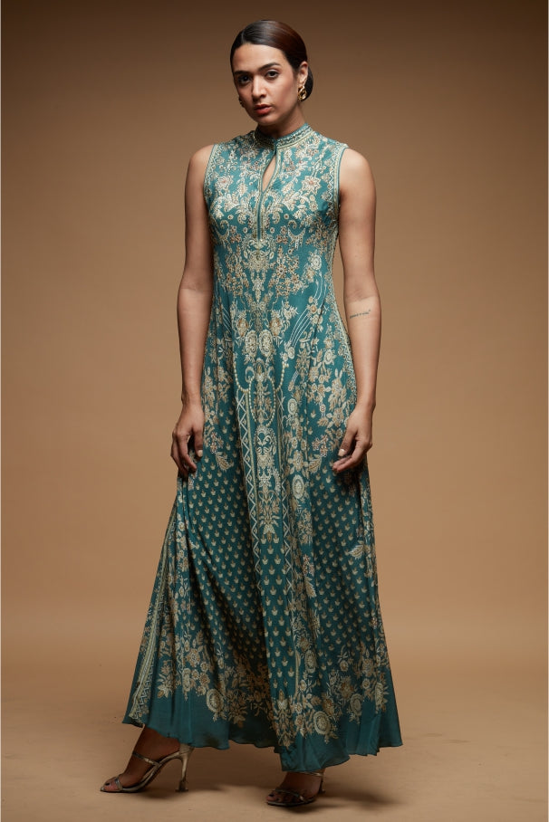 Dark Aqua Color Gown