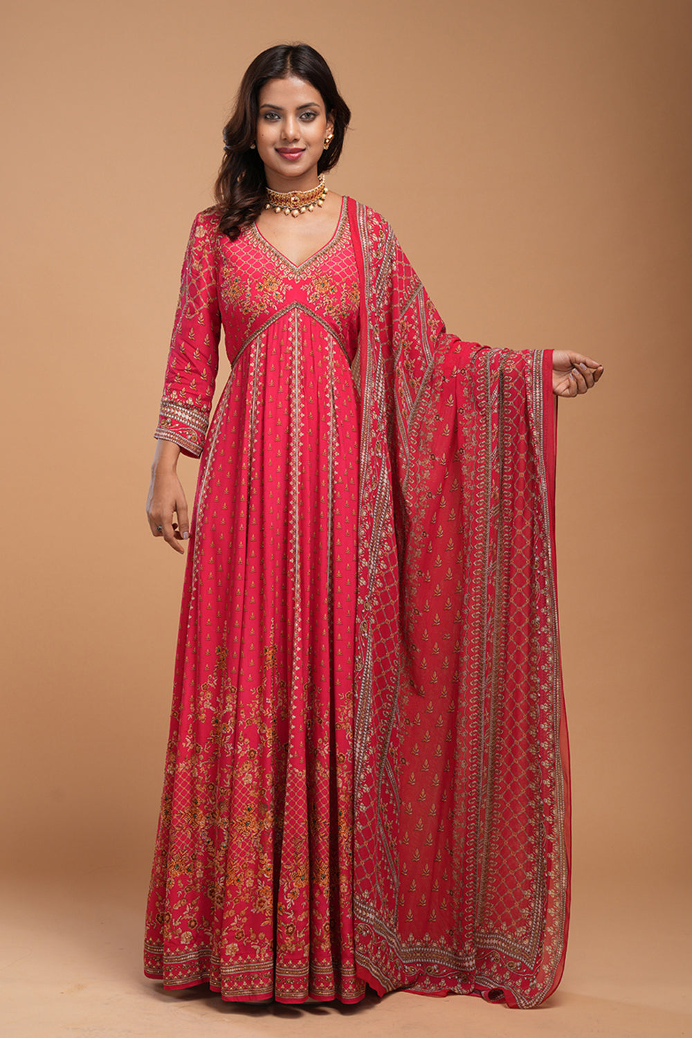 Red Anarkali Suit Set