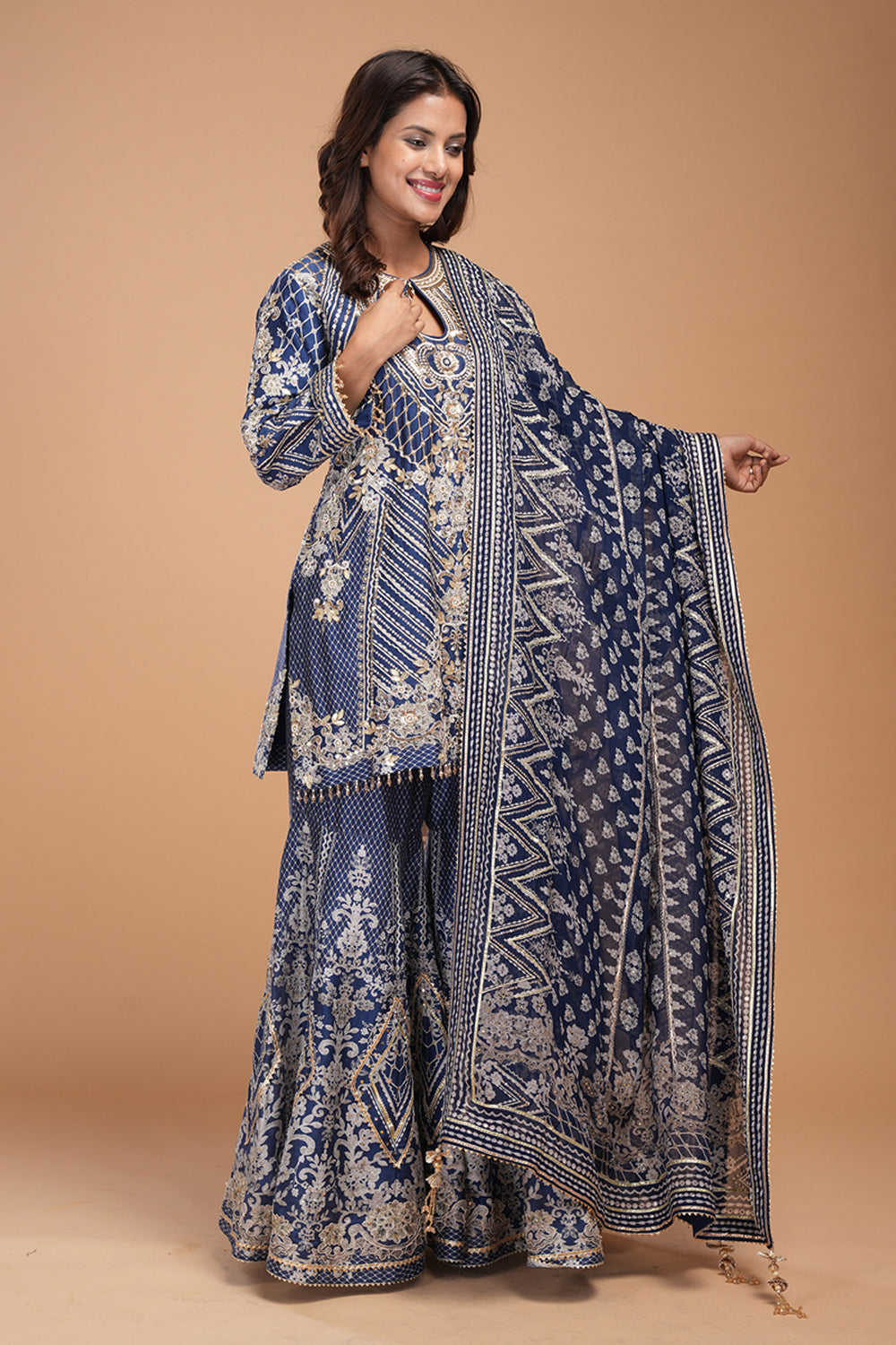 Navy Blue Printed Sharara