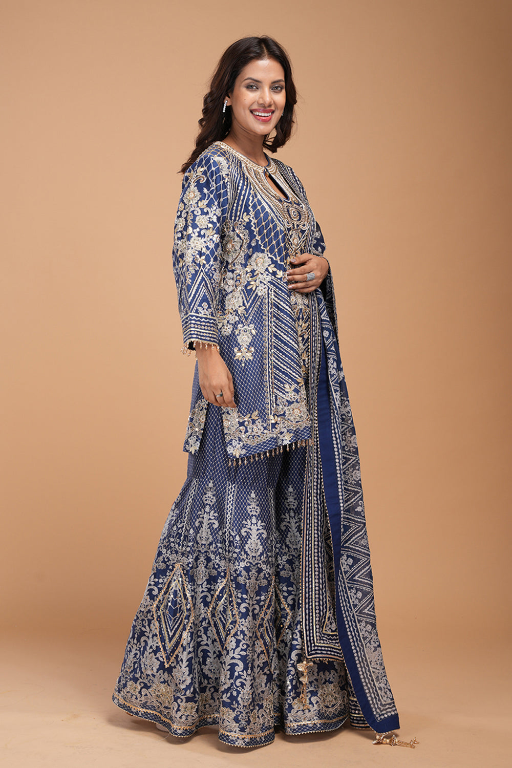 Navy Blue Printed Sharara