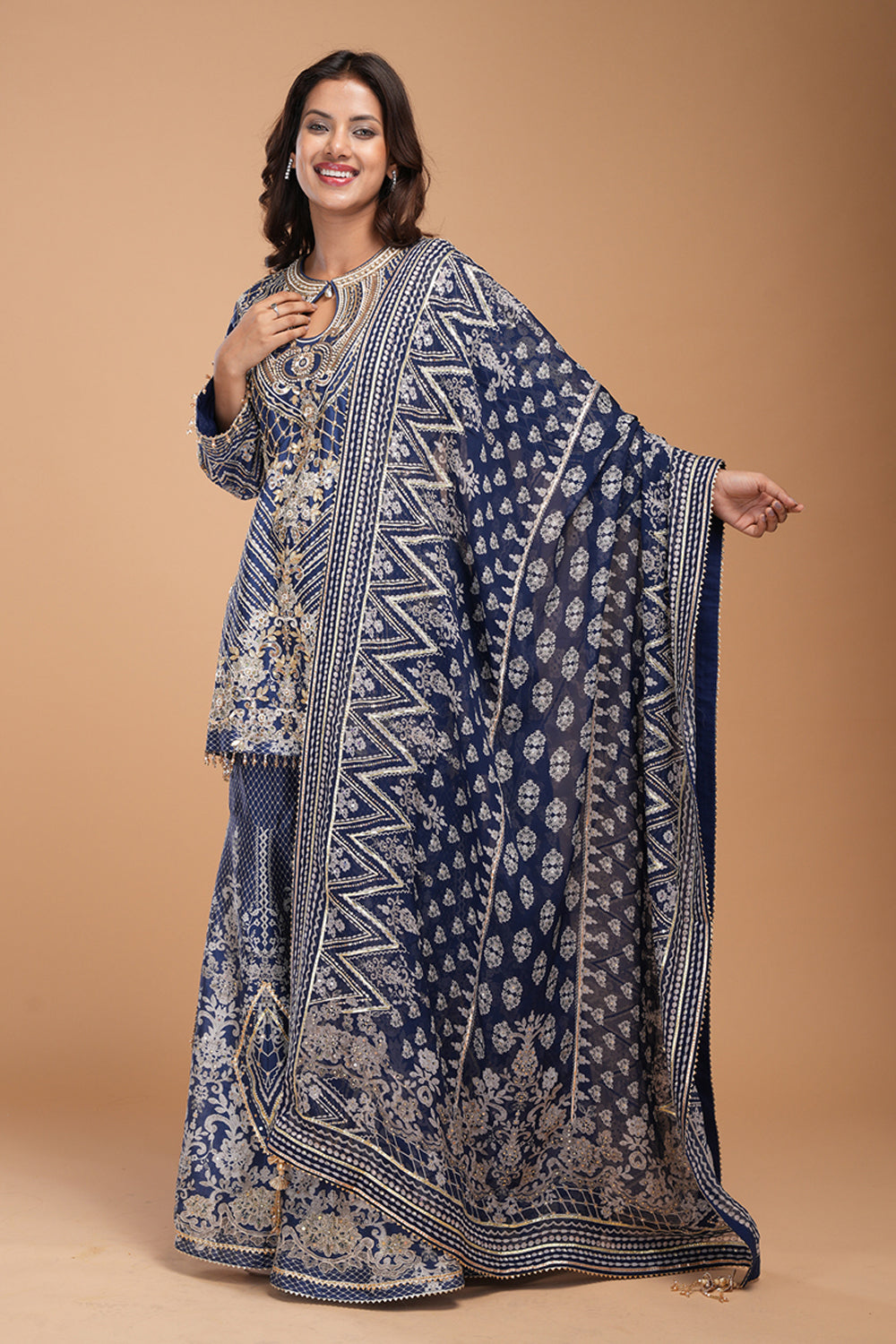 Navy Blue Printed Sharara