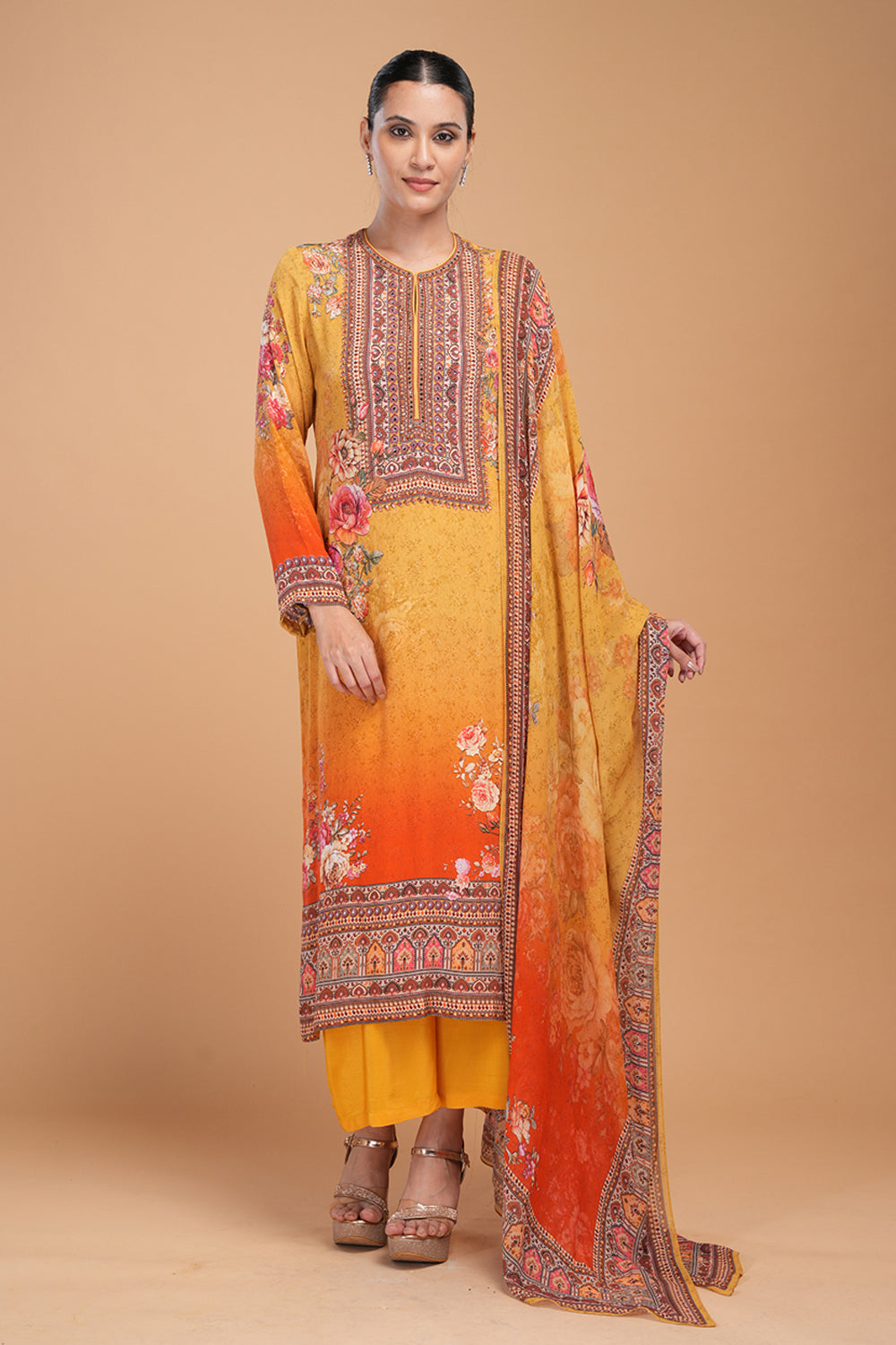 Mustard & Red Color Kurta