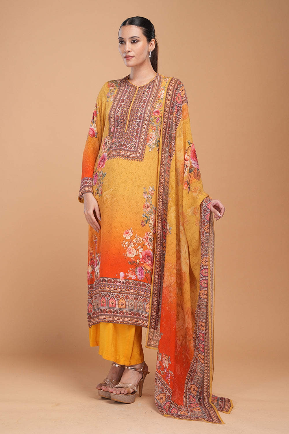 Mustard & Red Color Kurta