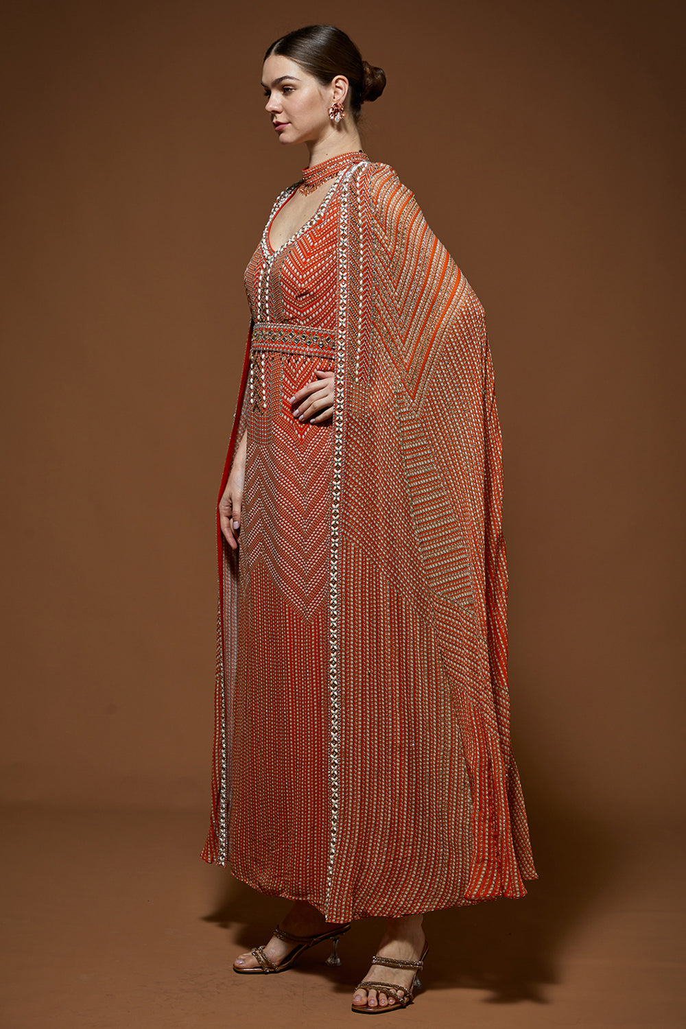 Orange Embellished Kaftan