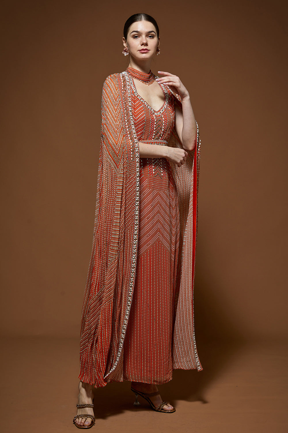 Orange Embellished Kaftan