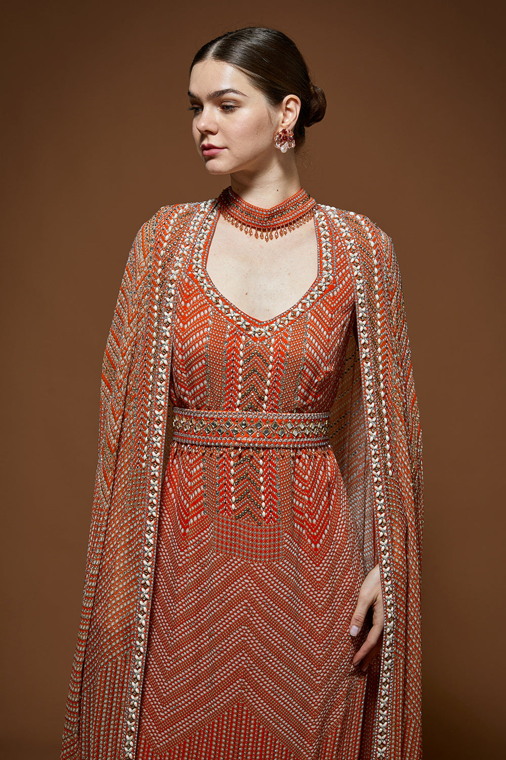 Orange Embellished Kaftan