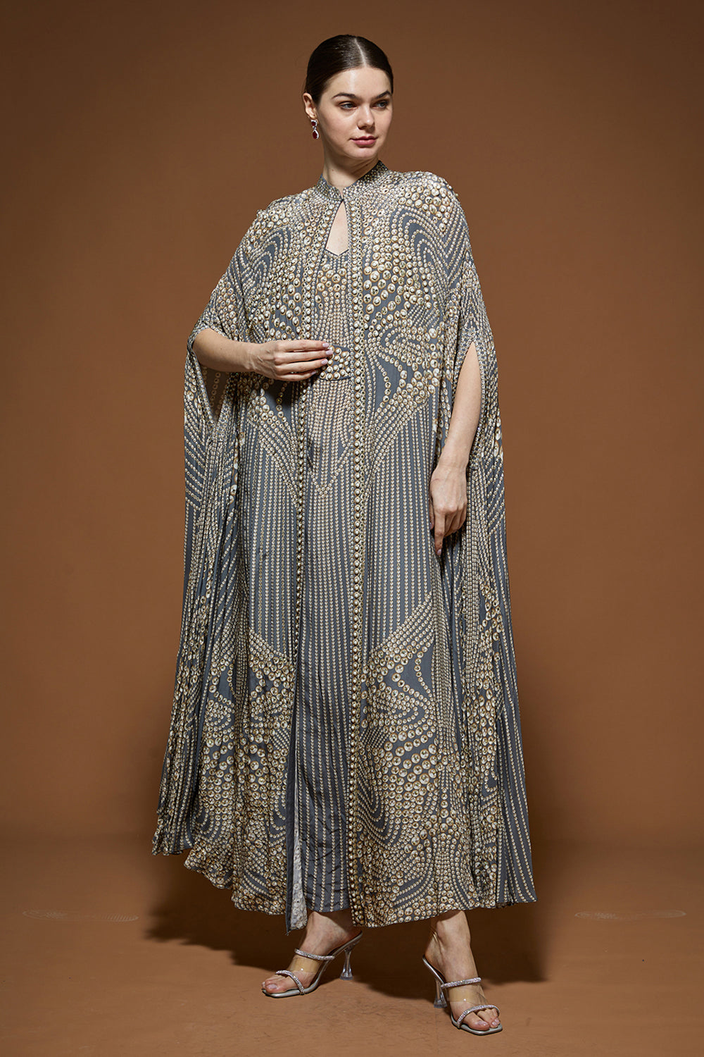 Grey Hoor Cape Kaftan Gown