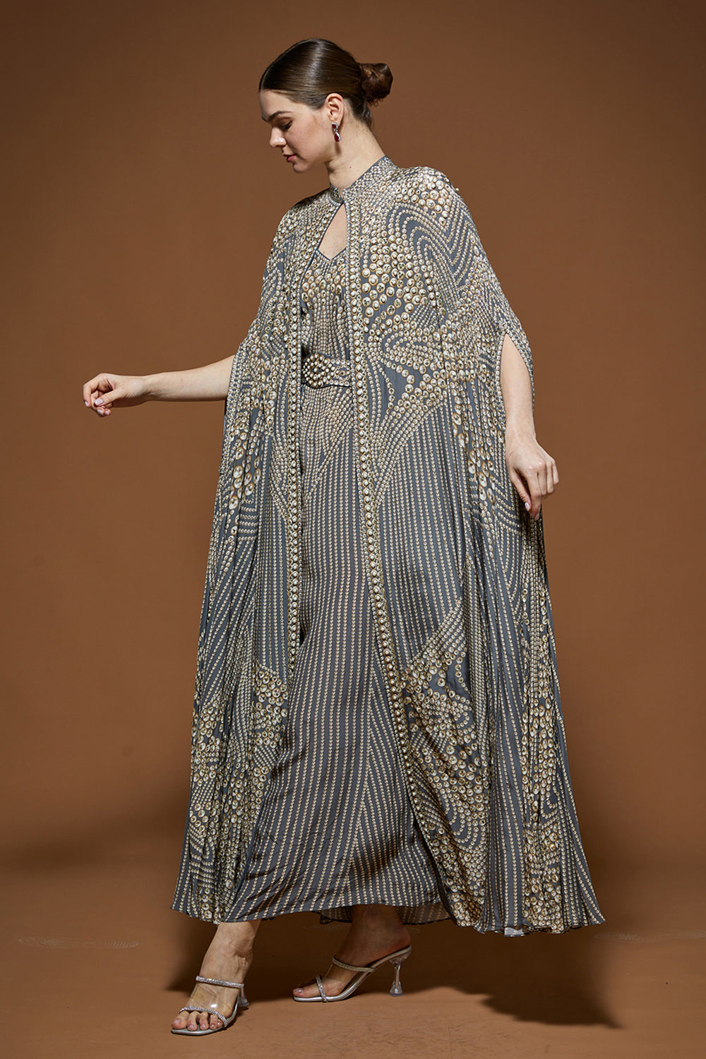 Grey Hoor Cape Kaftan Gown