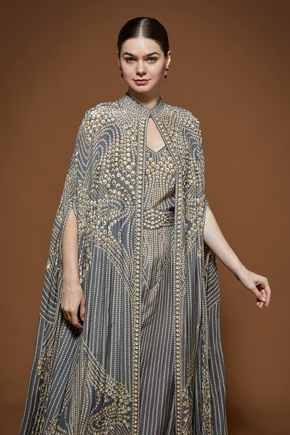 Grey Hoor Cape Kaftan Gown