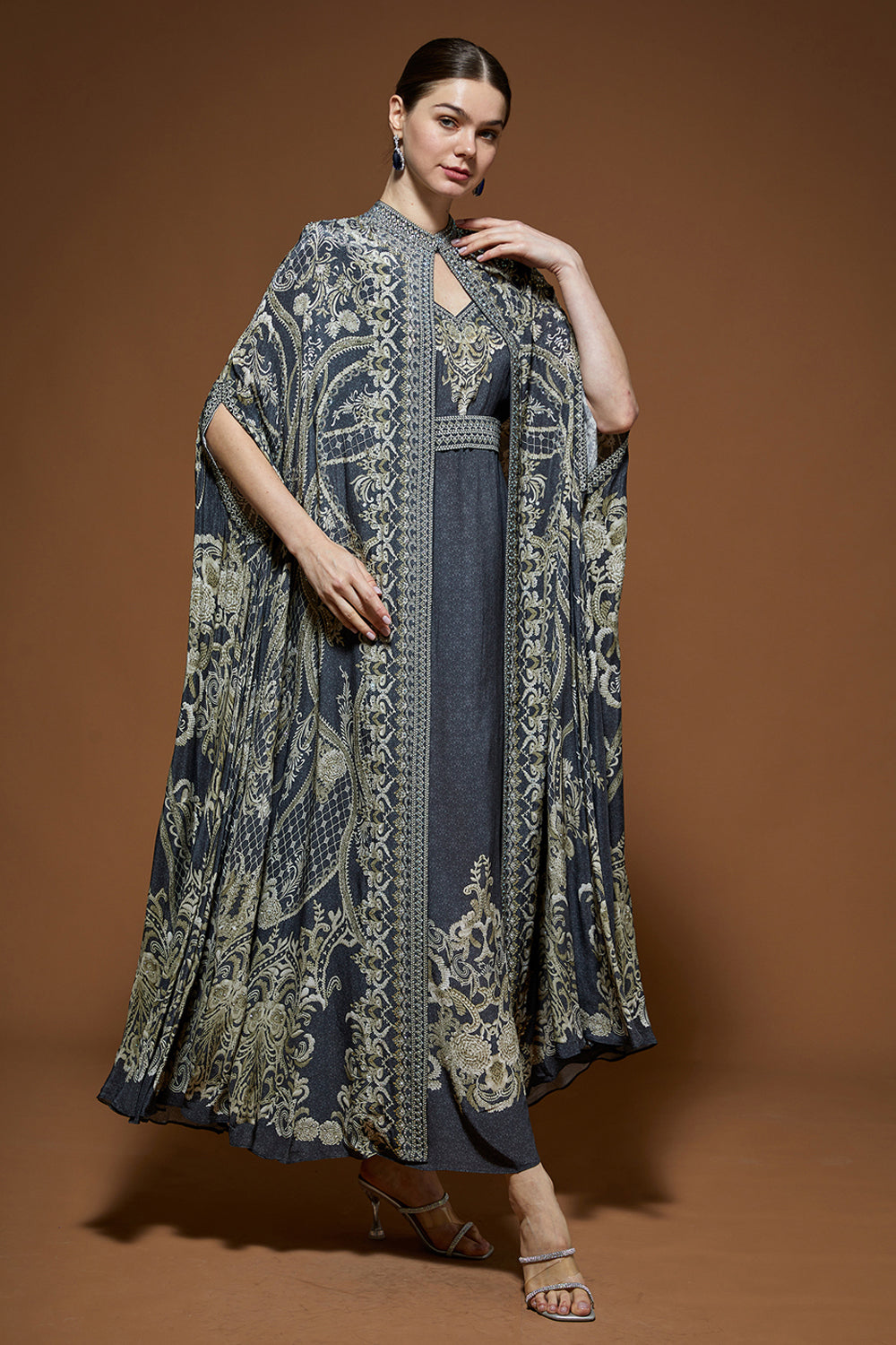 Grey Nakashi Cape Kaftan Gown