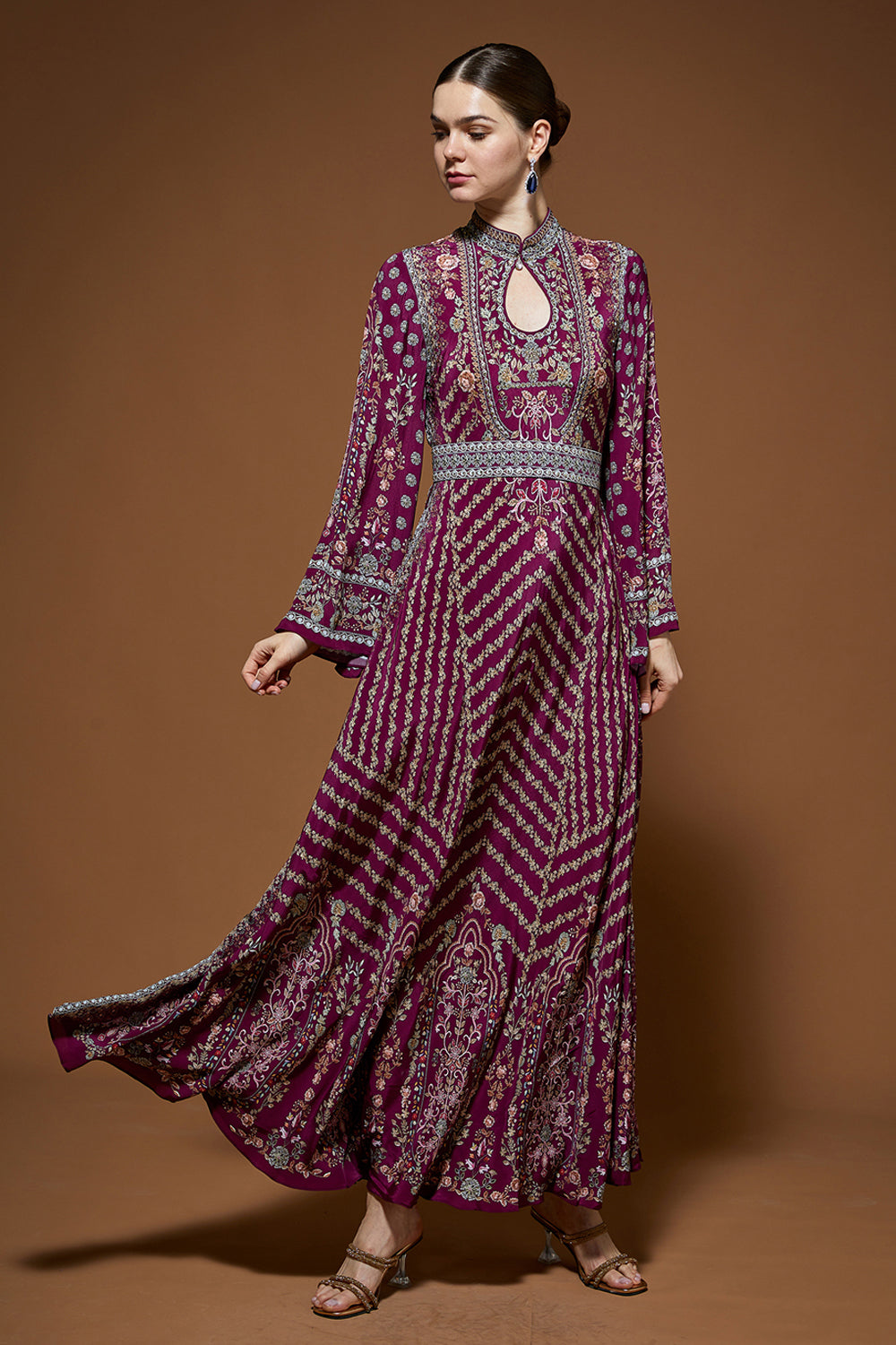 Wine Bejewelled Gown