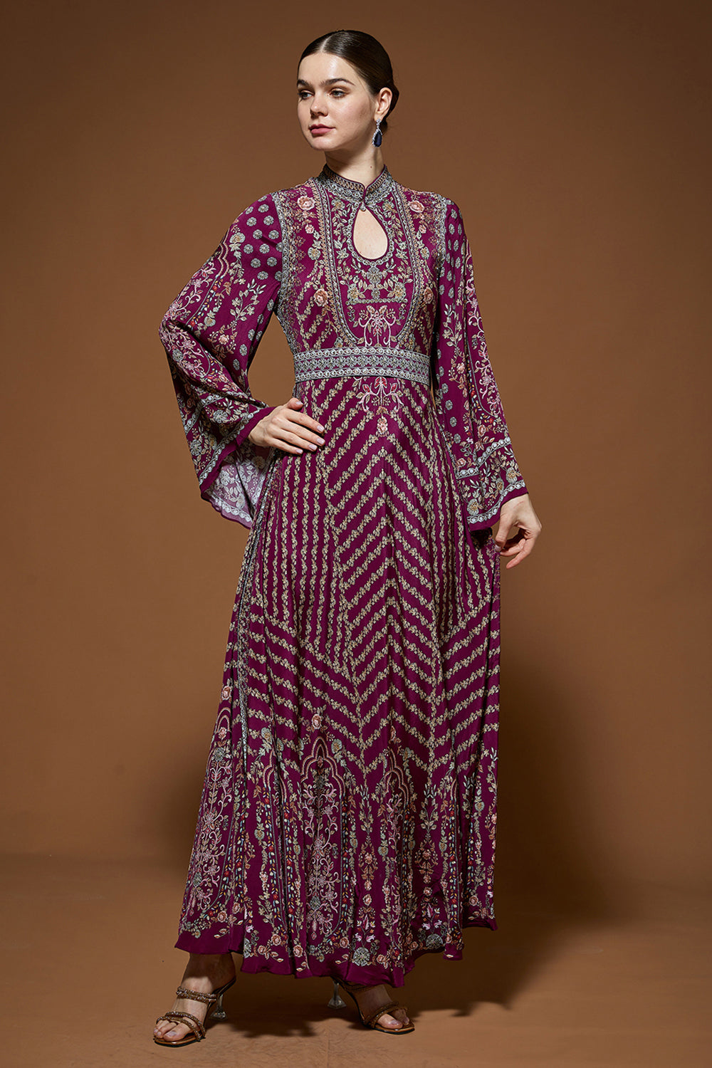 Wine Bejewelled Gown