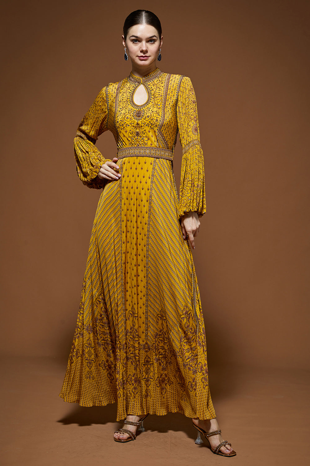 Mustard Ditsy Floral Gown