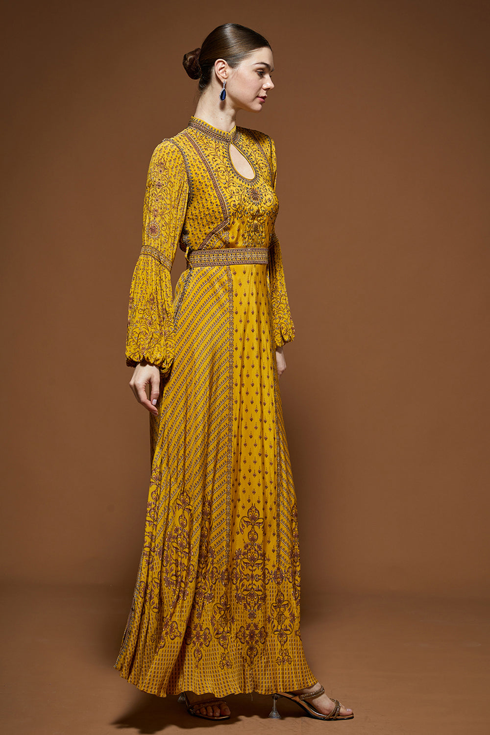 Mustard Ditsy Floral Gown