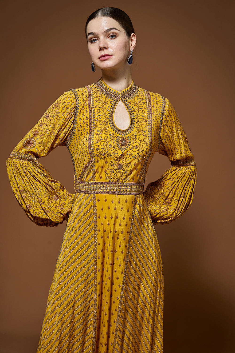 Mustard Ditsy Floral Gown