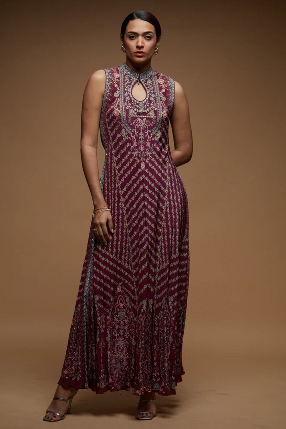 Wine Bejewelled Gown