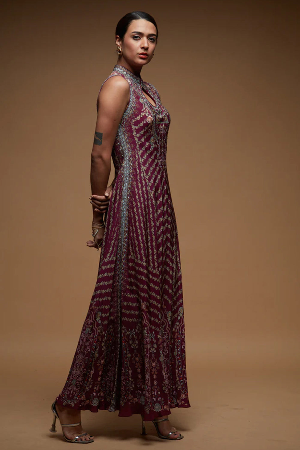 Wine Bejewelled Gown