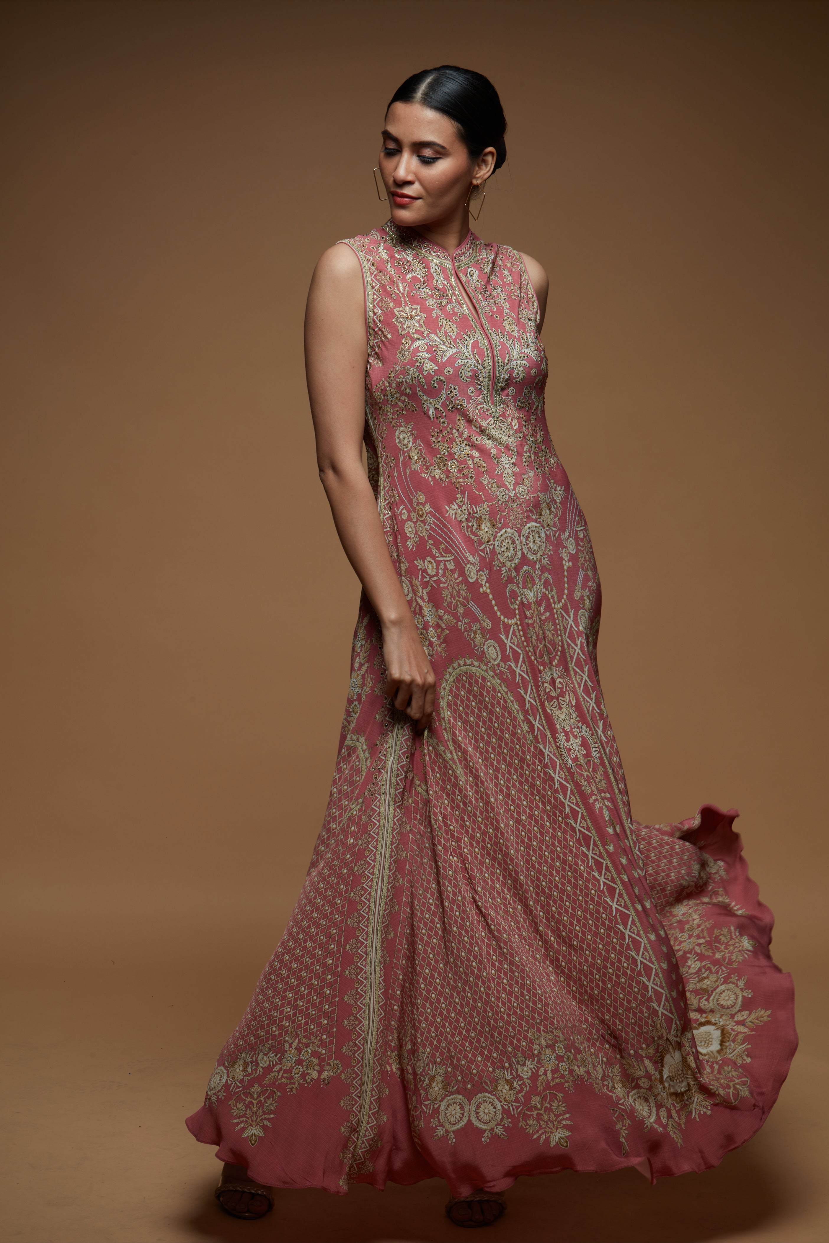 Dark Pale Pink Color Gown