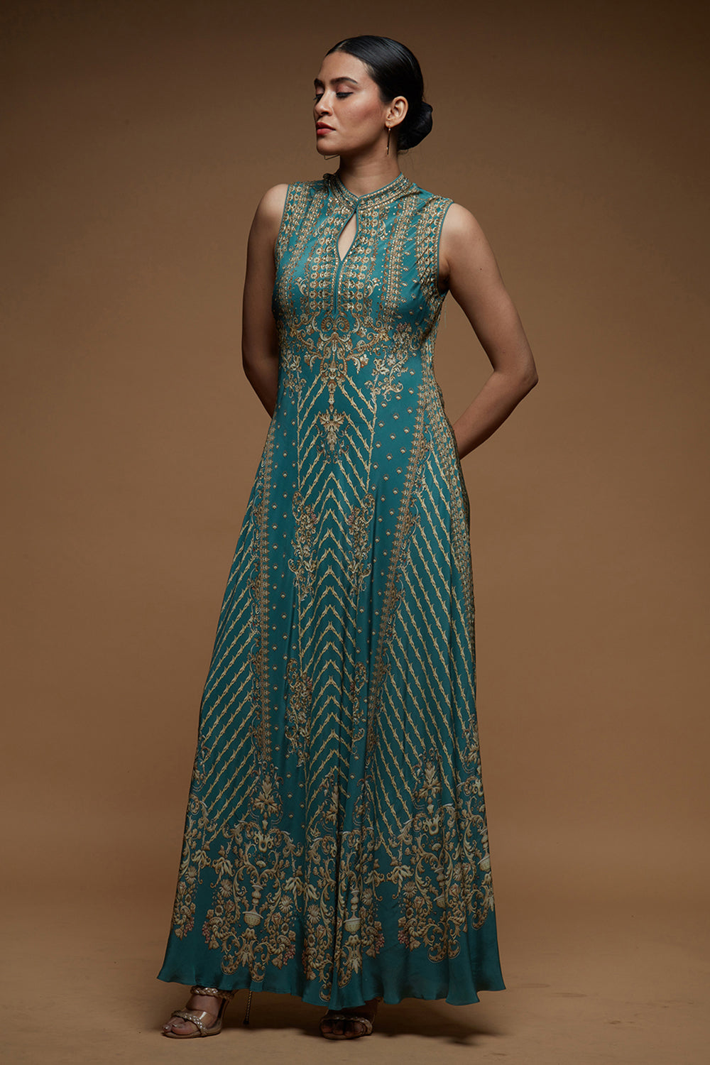 Aqua Color Halter Gown