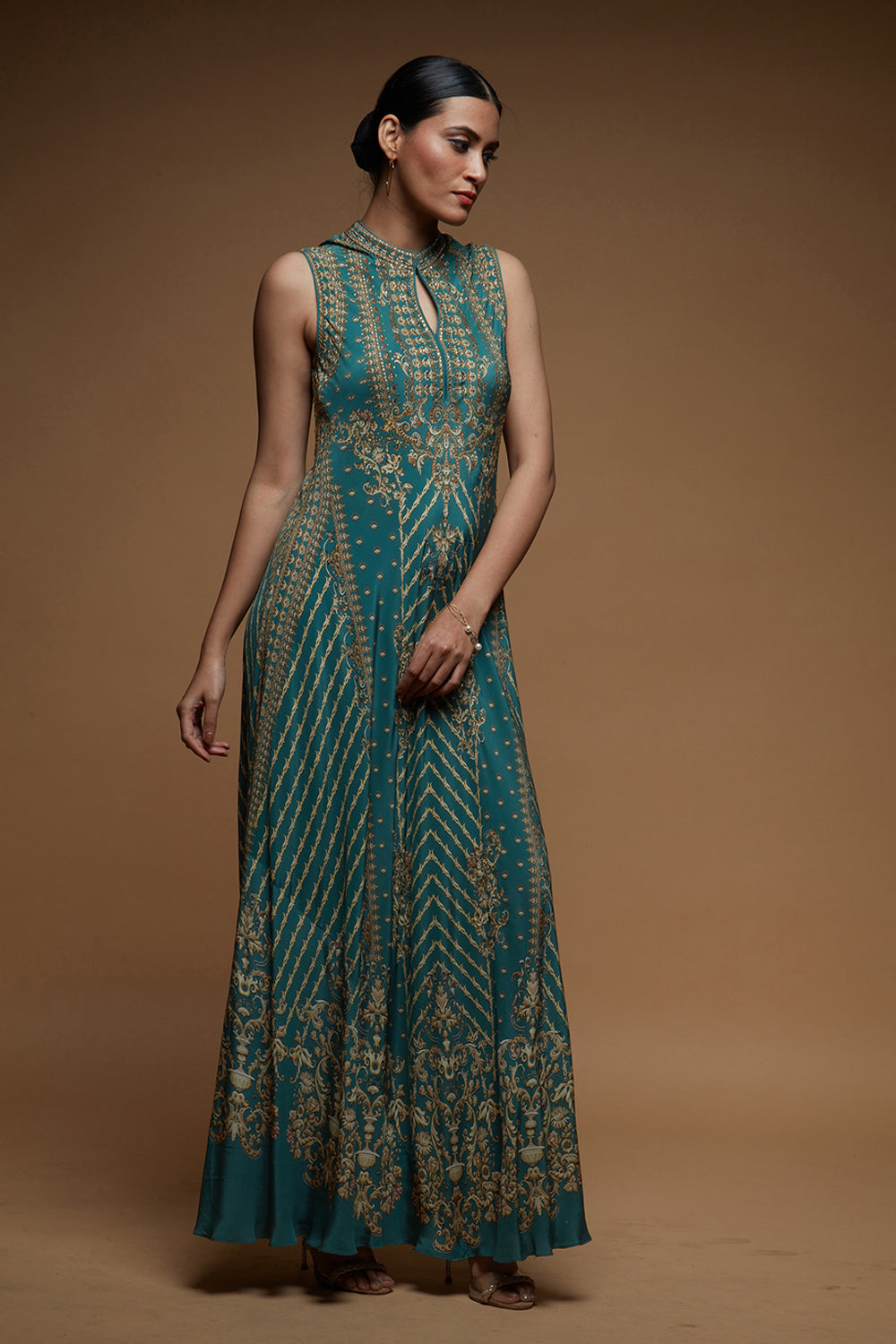 Aqua Color Halter Gown