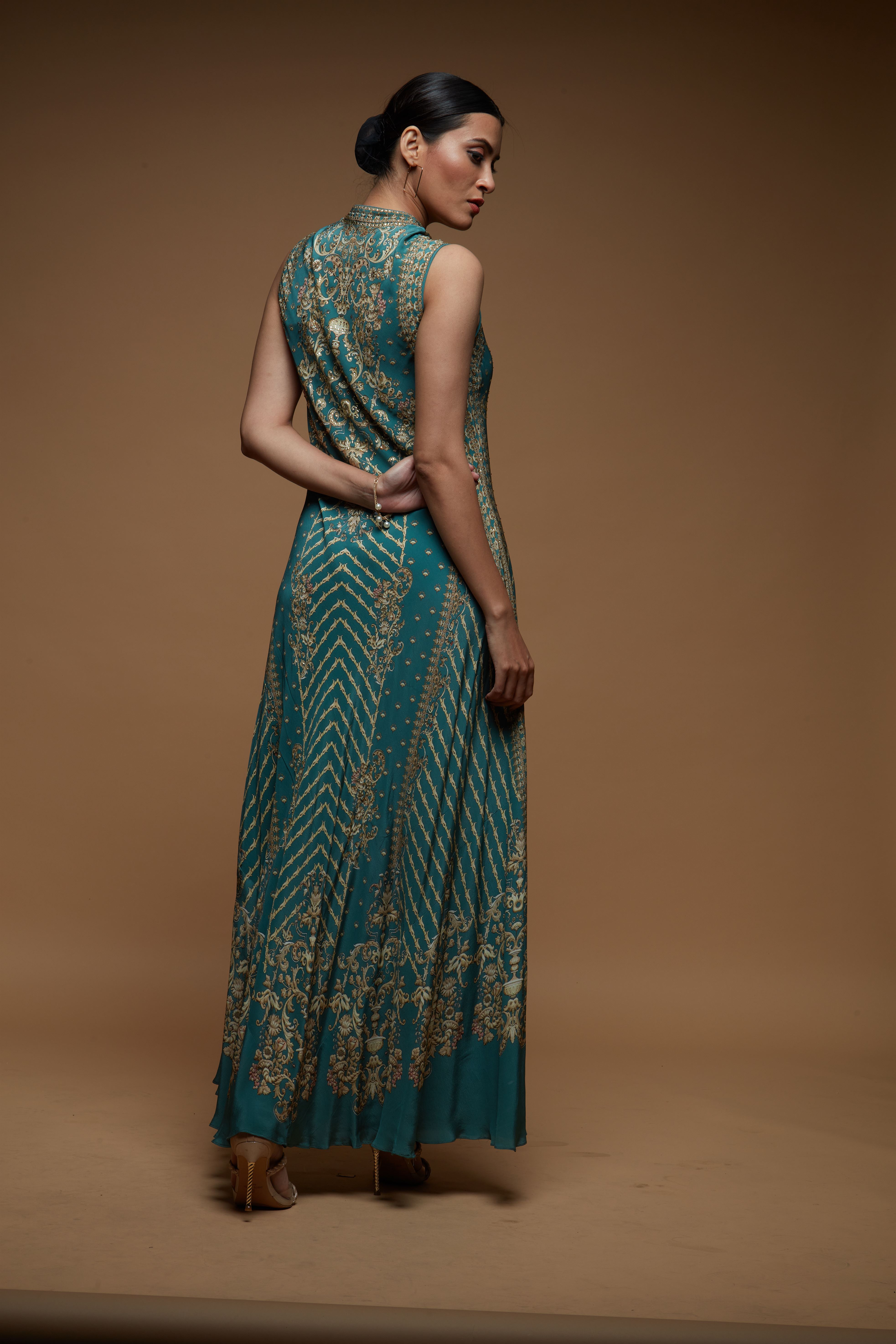 Aqua Color Halter Gown