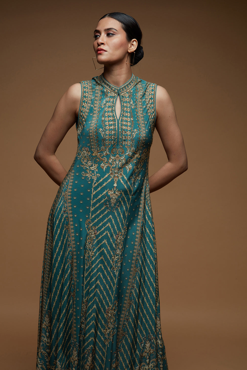 Aqua Color Halter Gown