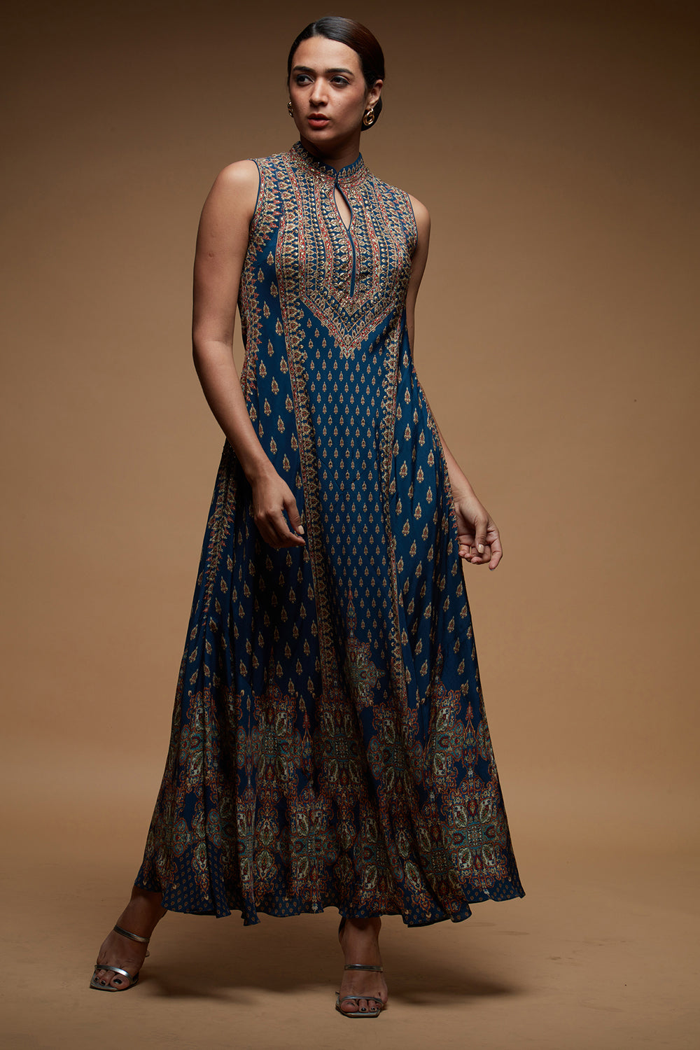 Navy Blue Ditsy Floral Gown