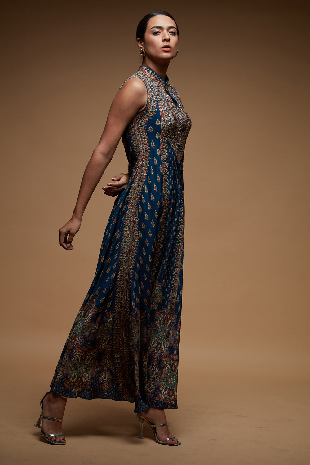 Navy Blue Ditsy Floral Gown