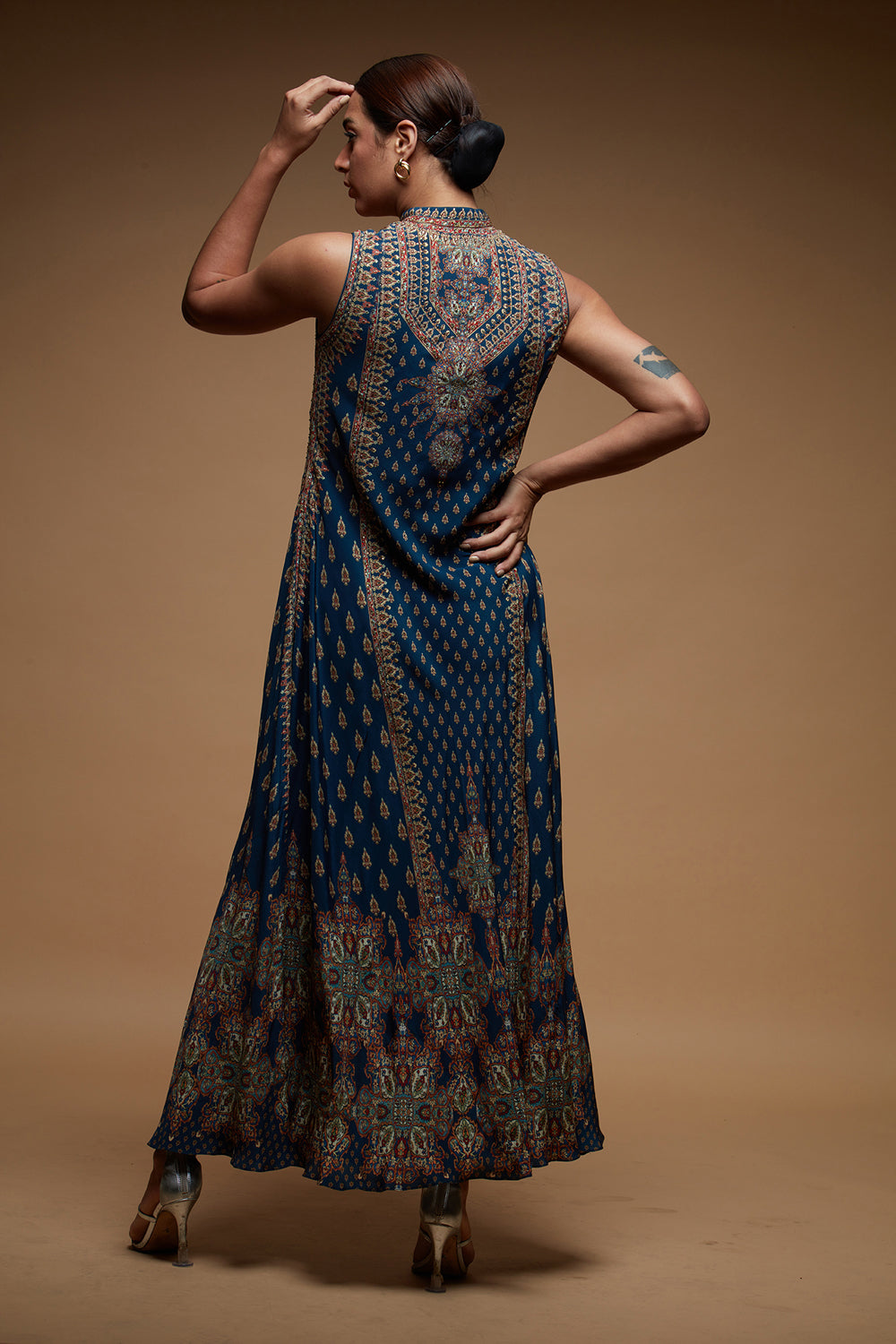 Navy Blue Ditsy Floral Gown