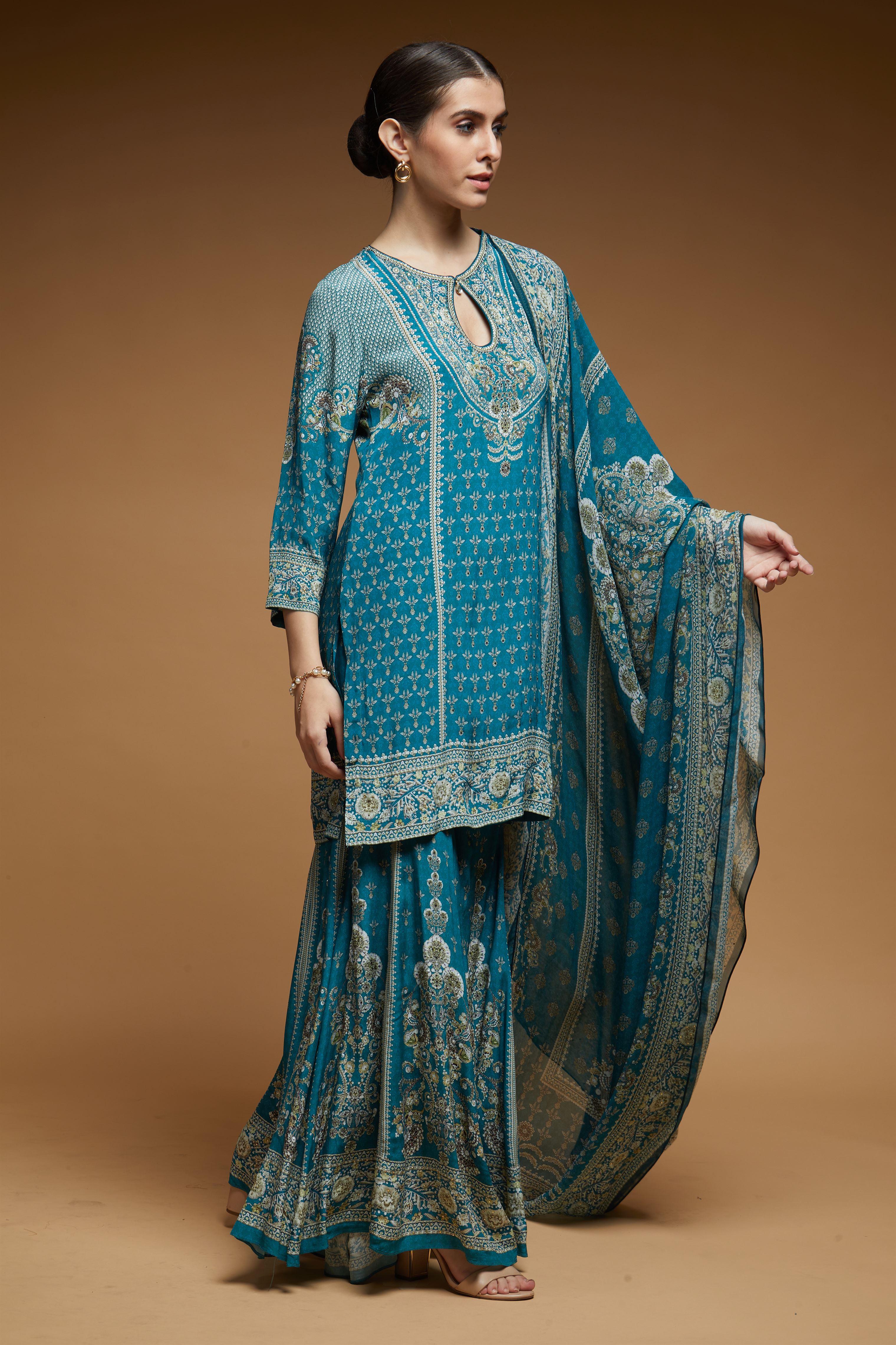 Teal Color Sharara