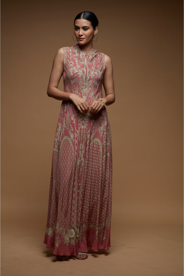 Dark Pale Pink Color Gown