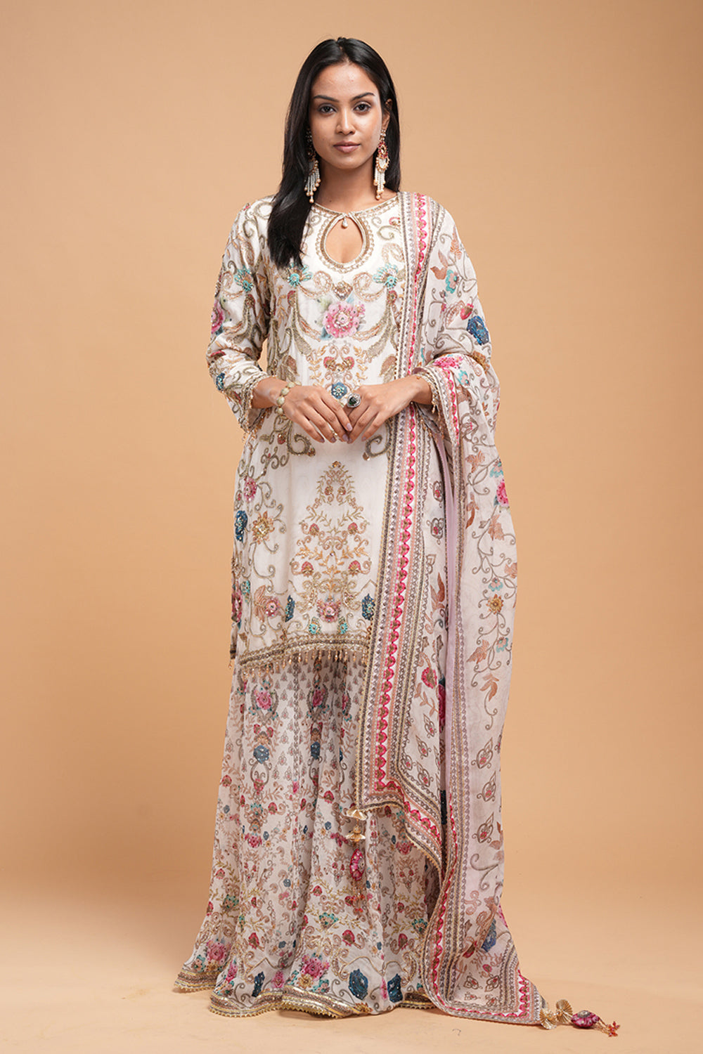 Ivory Printed Sharara Set