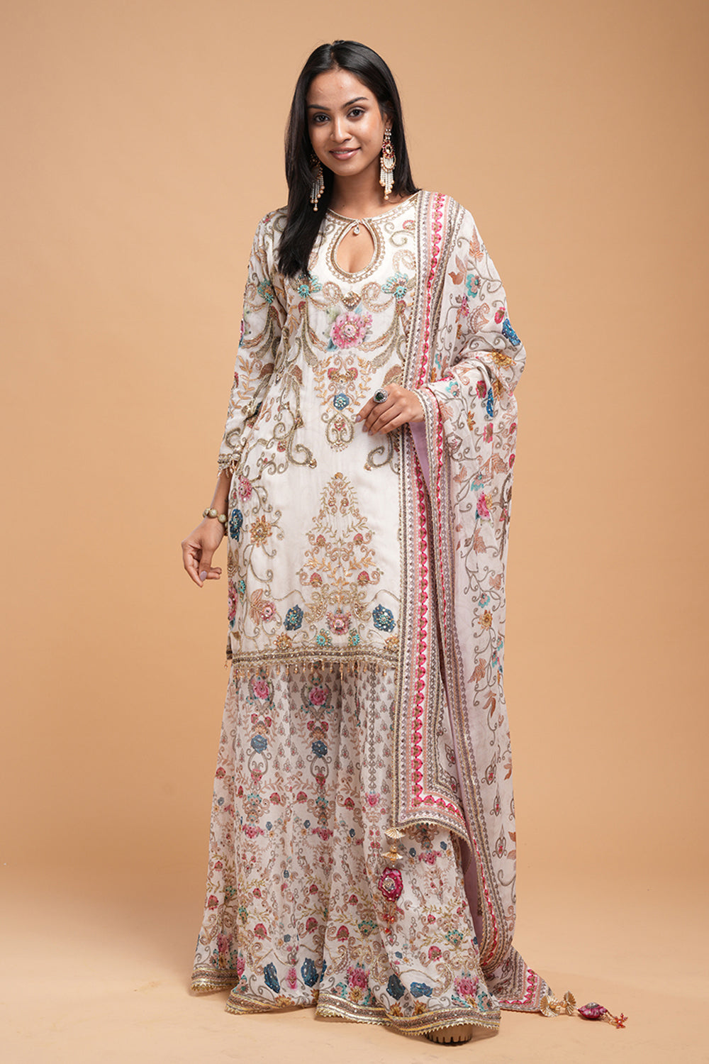 Ivory Printed Sharara Set