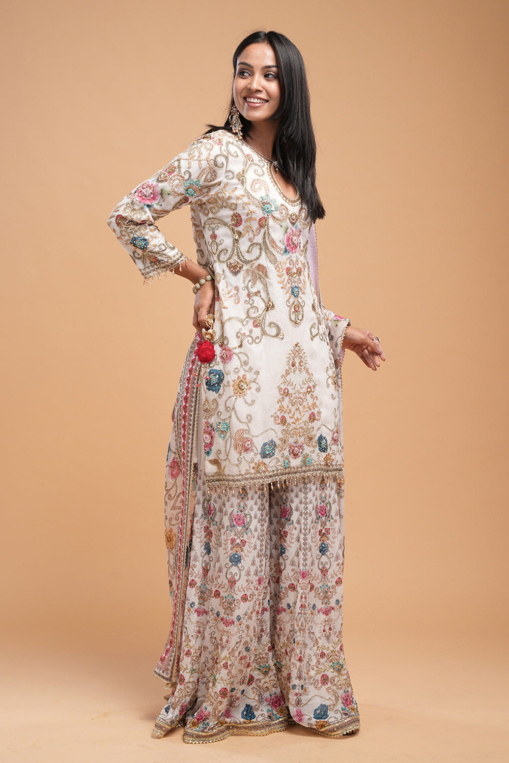 Ivory Printed Sharara Set