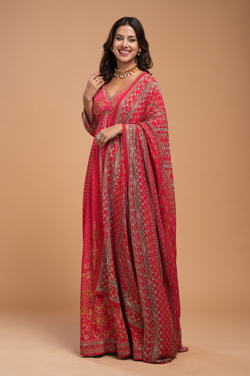 Red Anarkali Suit Set