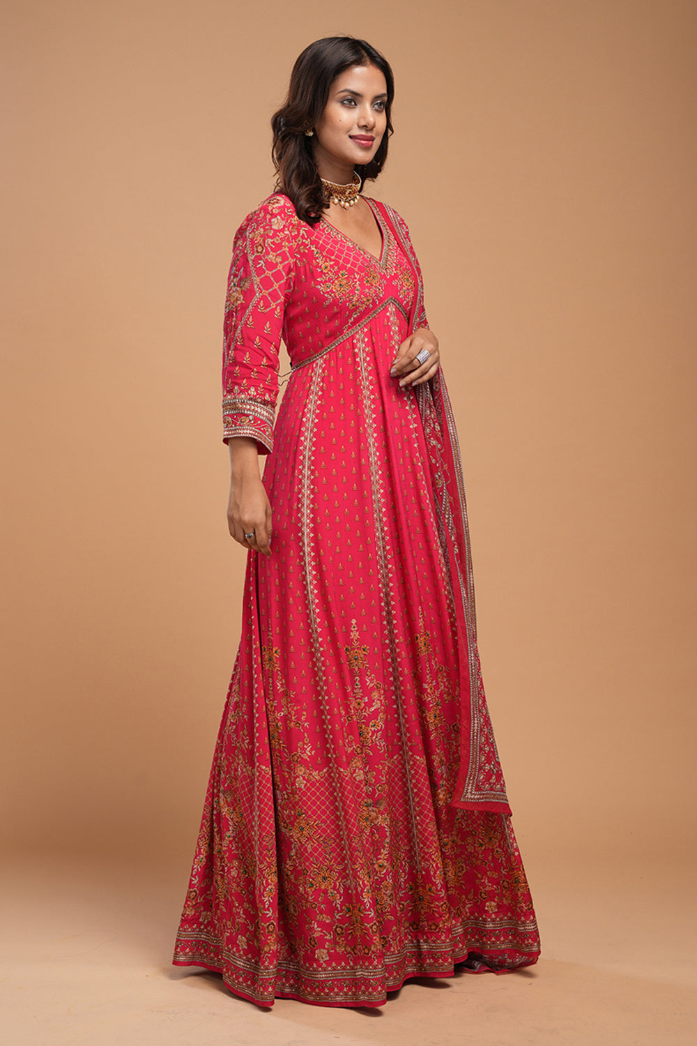 Red Anarkali Suit Set