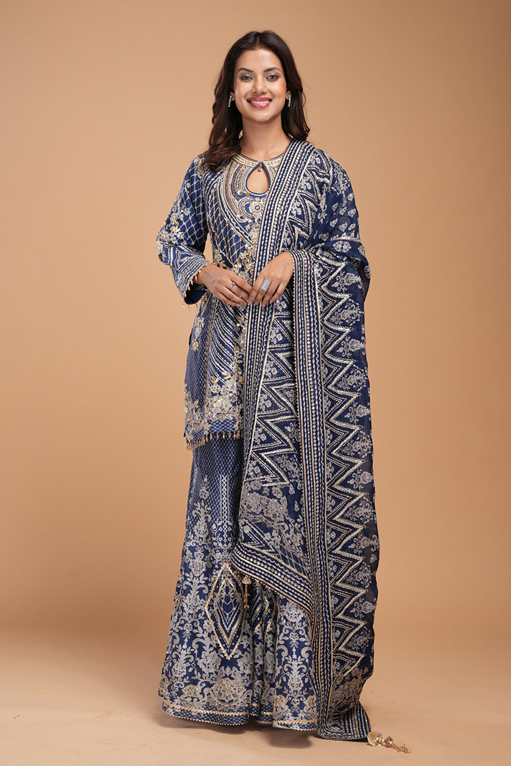 Navy Blue Printed Sharara