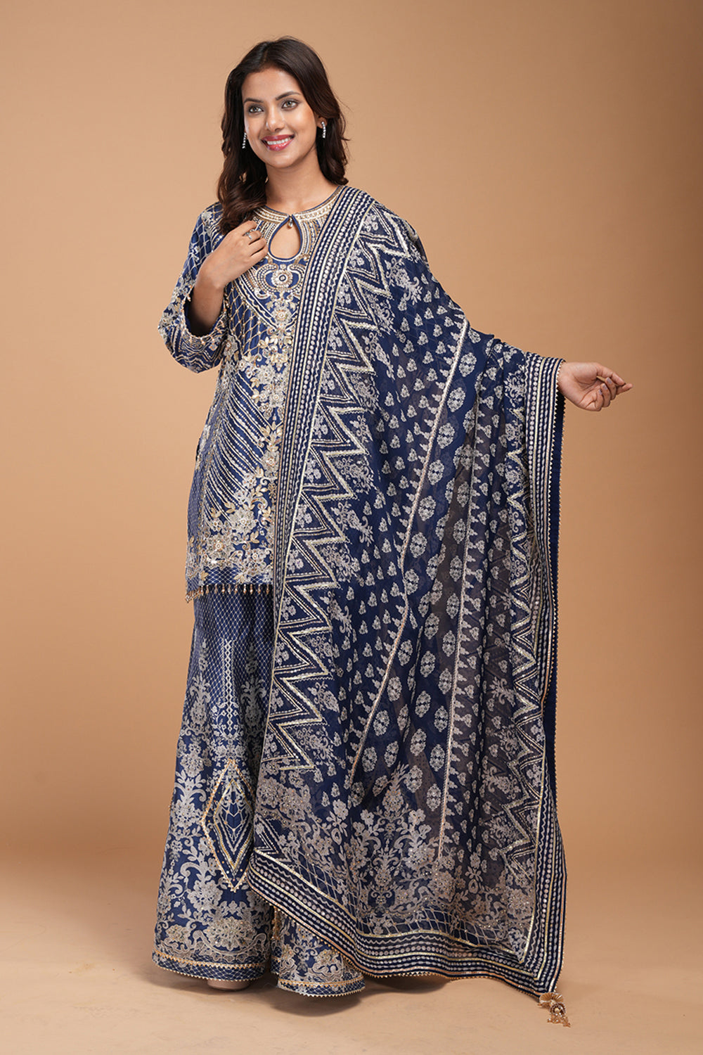 Navy Blue Printed Sharara