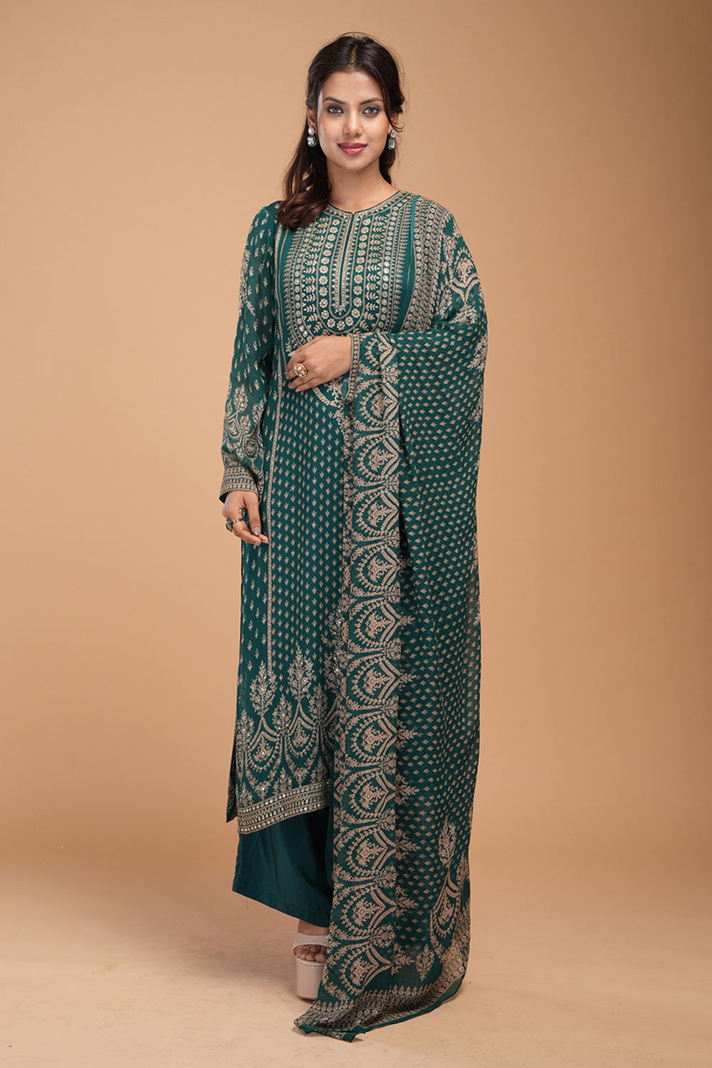 Teal Embellished Kurta Set
