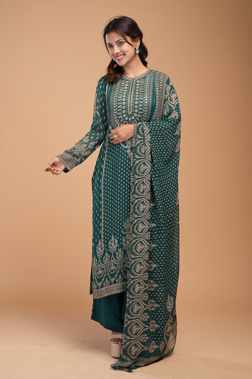 Teal Embellished Kurta Set