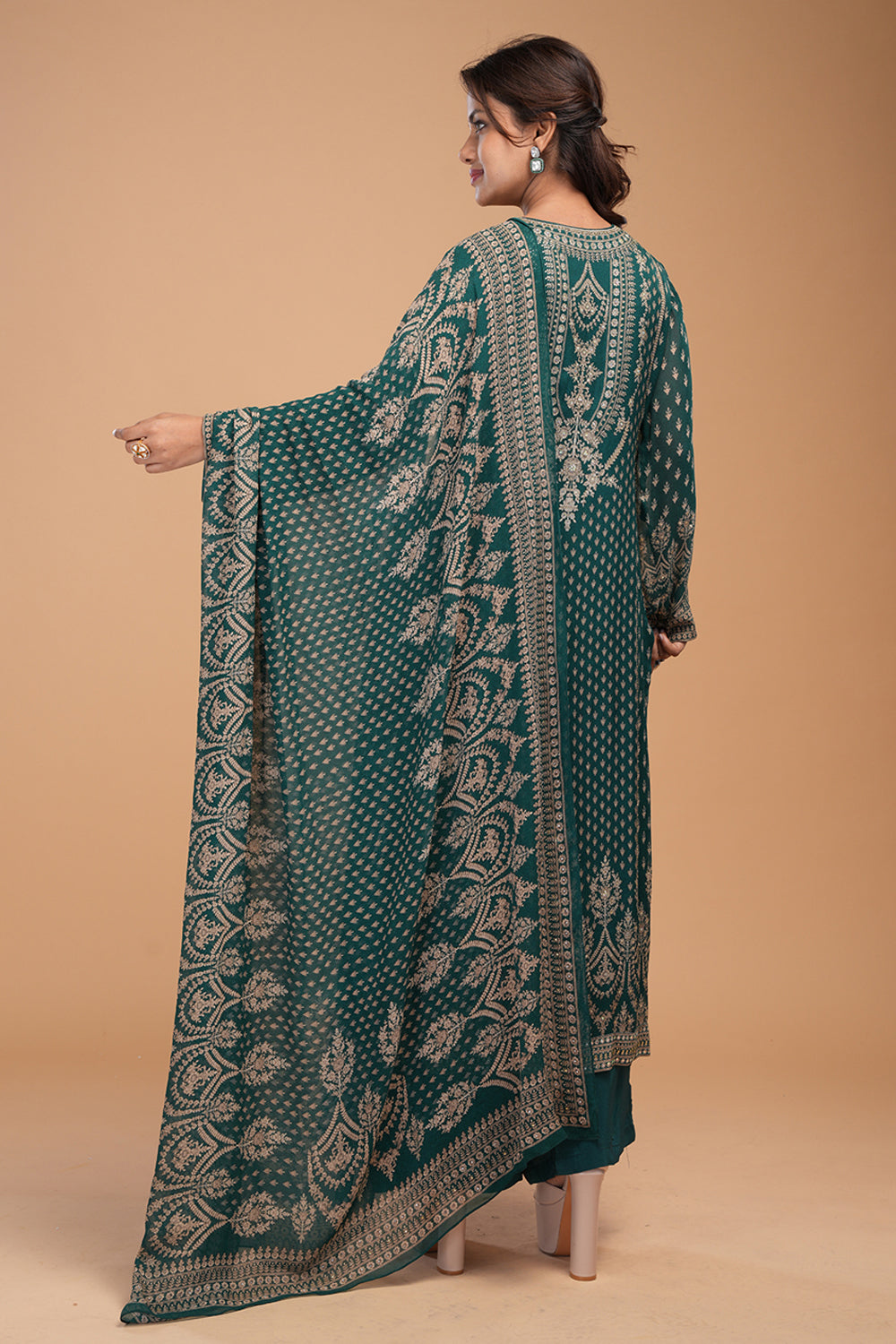 Teal Embellished Kurta Set