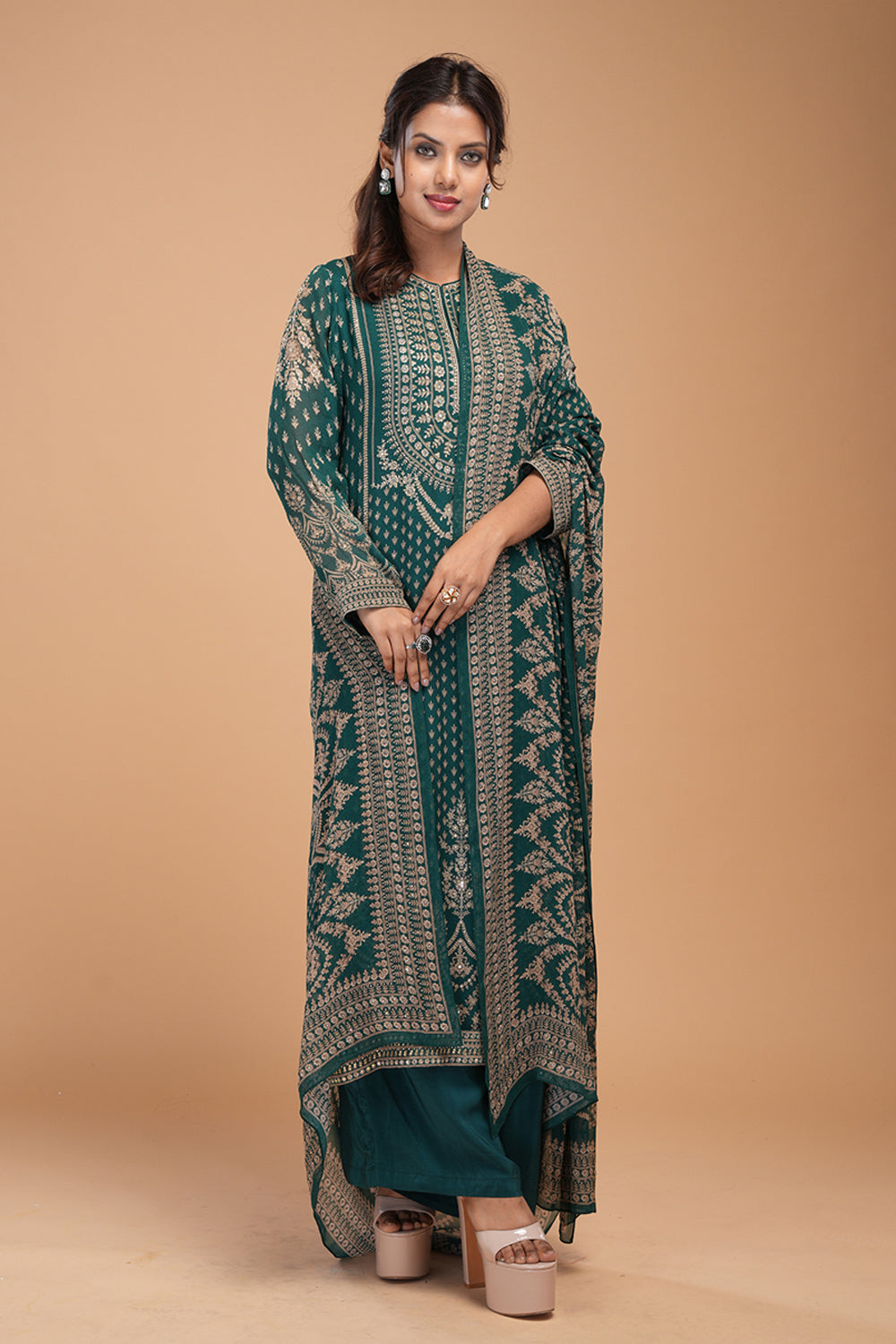 Teal Embellished Kurta Set