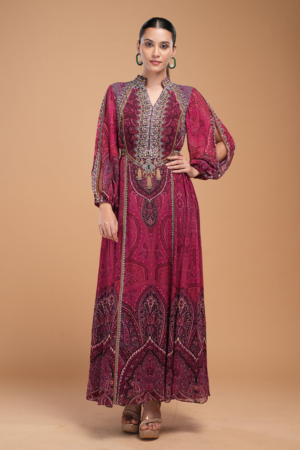 Wine Printed Kaftan